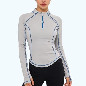 Half-zip stand collar long-sleeved top