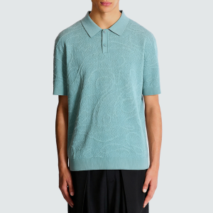 Hollow-out button knit cotton T-shirt