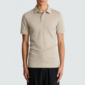 Solid color short-sleeved jacquard polo shirt