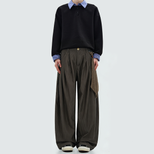 Pleated high-end straight-cut casual pants