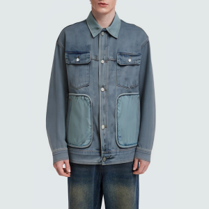 Blue multi-pocket breathable men's denim jacket