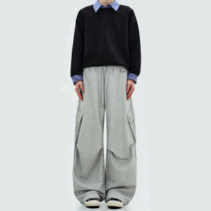 Pleated multi-pocket casual sports pants