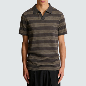 Printed striped short-sleeved polo shirt