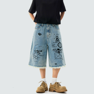 Insect Letter Loose Denim Shorts