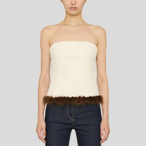 Soft beige strapless fuzzy vest