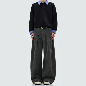 Retro pleated wide-leg pants