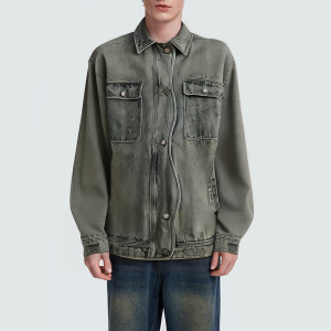 Distressed single-breasted men's denim jacket