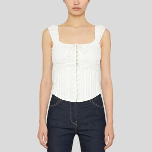 Embroidered tie-up short cotton vest