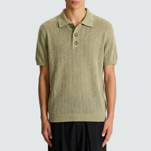 Khaki short-sleeved men's knitted cotton T-shirt