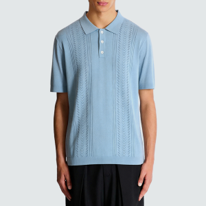 Stylish Blue Polo Collar Knitted Cotton T-Shirt