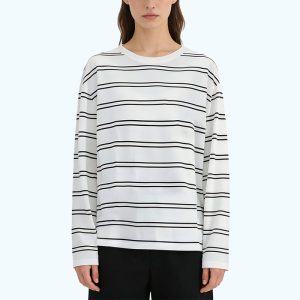 Black and White Striped Long-Sleeved Top