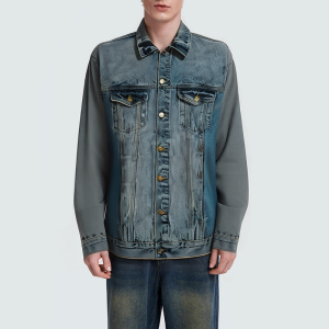 Washed faded button men's denim jacket