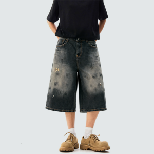 Punk Gradient Washed Denim Shorts