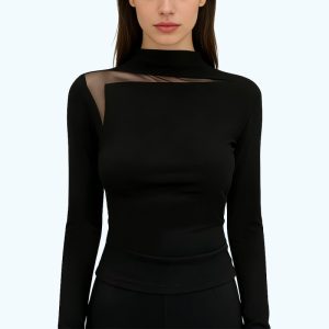 Hollow-out Mesh Long-Sleeved Top