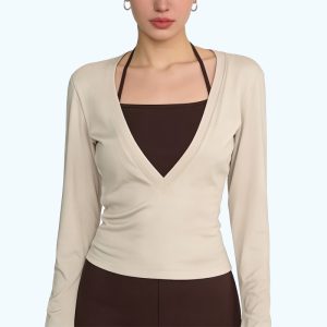 Two-Piece Halter-Neck Long-Sleeved Top
