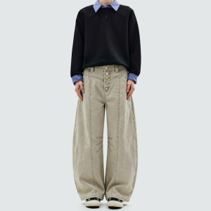 Single-breasted curved wide-leg casual pants