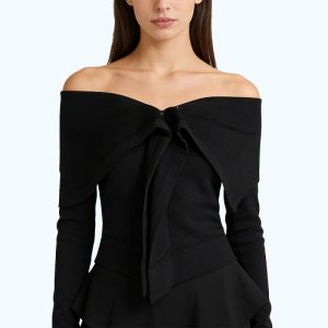 Off-the-shoulder Black Long-Sleeve Top