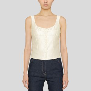 Simple button-down round neck short vest