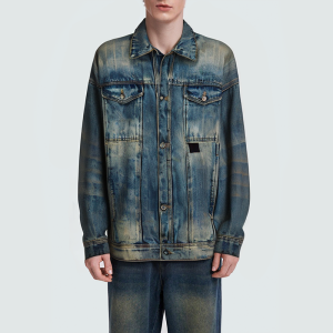 Men's lapel vintage washed button denim jacket