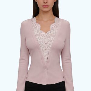 Lace Faux Two-Piece Long-Sleeved Top