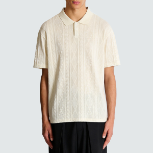 White polo collar knit cotton T-shirt