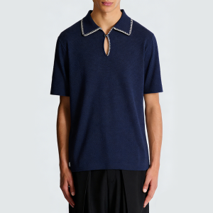 Navy blue polo collar knit sweater