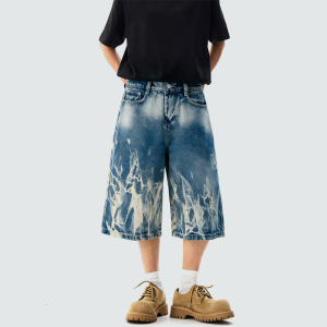 Punk-style gradient tie-dye denim shorts