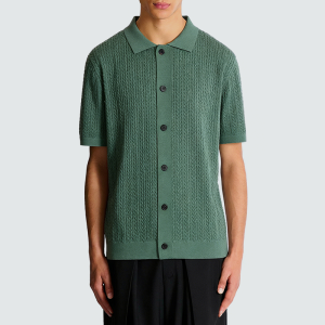 Button-up openwork knitted T-shirt