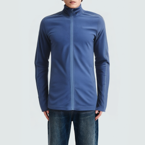 Men's blue stand collar polar fleece parka