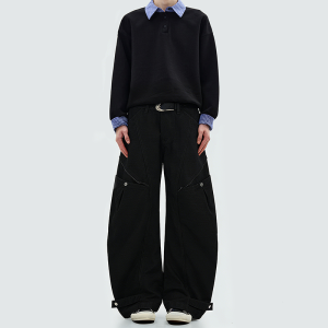 Multi-pocket straight-leg casual cargo pants