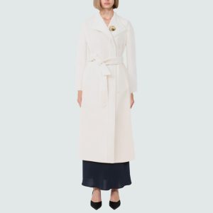 Elegant white warm women's wool coat